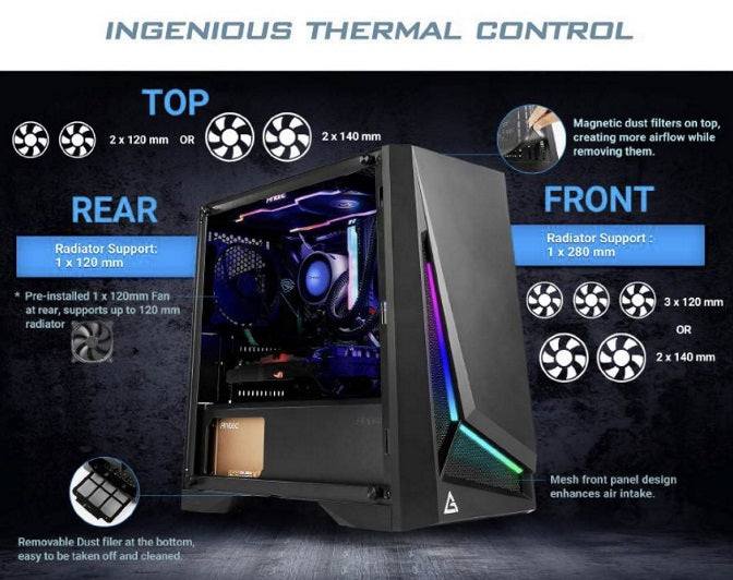 Antec DP301M mATX, ARGB Front LED, Tempered Glass, Up to 6x 120mm Fans, preinstalled 1x 120mm Fan, CPU 160mm, GPU 360m, PSU 170mm, Case. (LS)