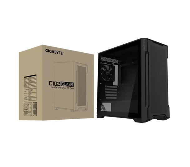 Gigabyte C102 GLASS BlackMid Tower case, Mini ITX / Micro ATX, 5x Expansion slots, 2x 3.5' Drive Support, 3x 2.5' Drive Support, 2x USB 3.0, 120mm Fan