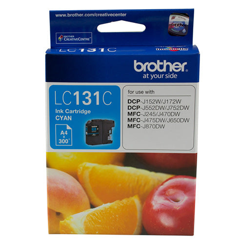 Brother LC-131C Cyan Ink Cartridge - to suit DCP-J152W/J172W/J552DW/J752DW/MFC-J245/J470DW/J475DW/J650DW/J870DW - up to 300 pages