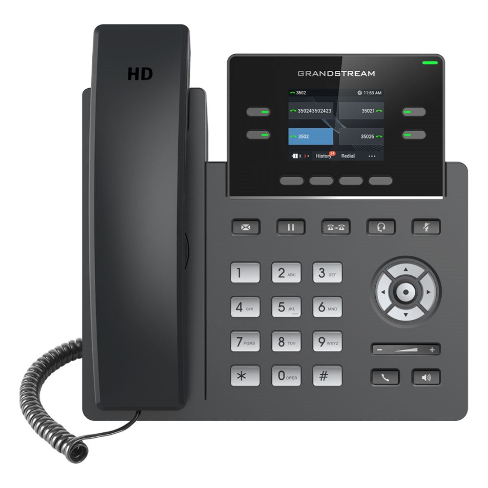 Grandstream GRP2612G Carrier Grade 4 Lines, 4 SIP Accounts, 5-way audio conference, 2.4 inch Color LCD (320x240), HD Audio