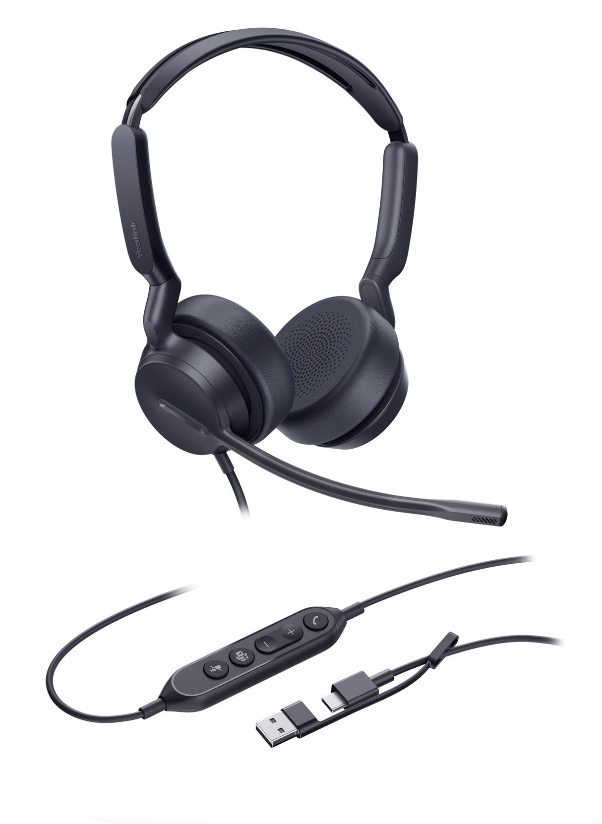 Yealink UH42 Dual Teams USB-C/A Microsoft Certified Teams USB Wired Headset, Noise-Canceling Microphone, Leather Ear Cushions Controller Teams button