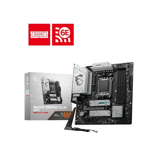 MSI B650M GAMING PLUS WIF AMD AM5 mATX Motherboard, 4x DDR5, 1x PCI-E x16, 2x PCI-E x1, 2x M.2, 4x SATA, 2x USB 3.2, 4x USB 2.0, 1xUSB Type C