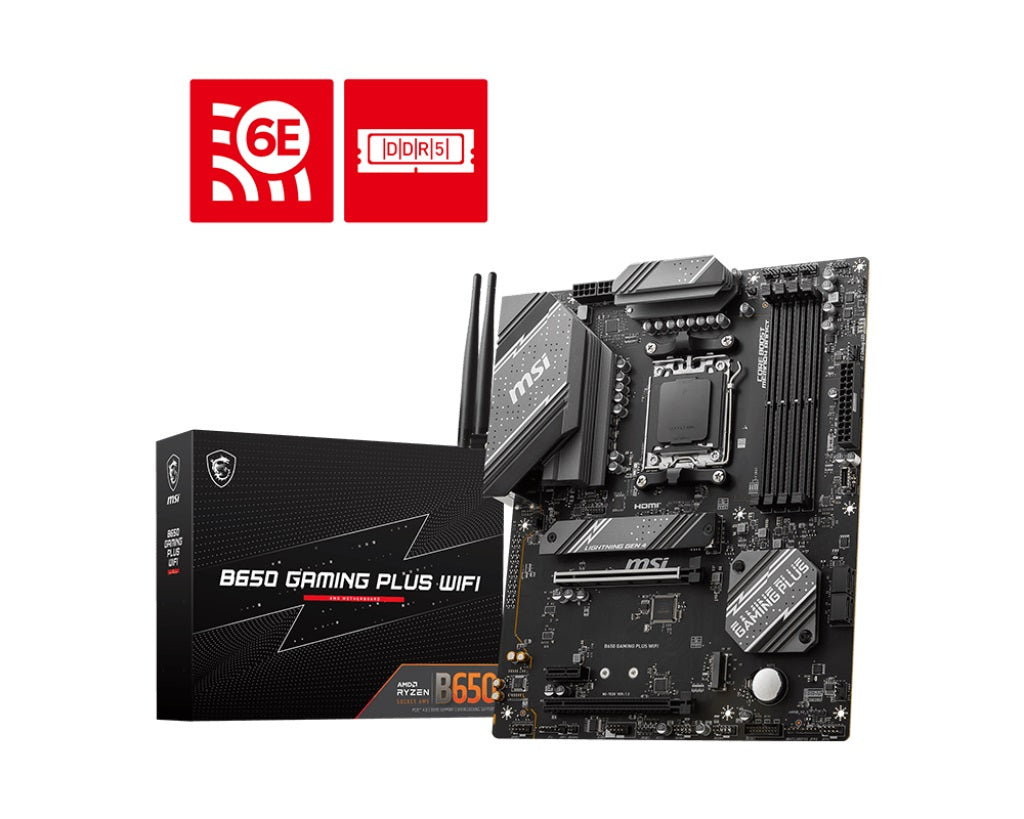 MSI MPG B650 GAMING PLUS WIFI AMD AM5 ATX Motherboard, 4x DDR5 ~192GB, 2x PCI-E x16, 1x PCI-E x1, 2x M.2, 4x SATA, 7x USB 3.2, 1x USB-C(LS)