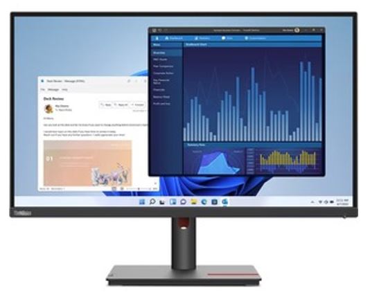 LENOVO ThinkVision T27P-30 27' UHD USB-C Dock Monitor 4K 3840x2160 16:9 Height Adjustable Tilt Swivel Pivot DP 90W 4xUSB3.2 Hub LAN DP HDMI VESA 3yr