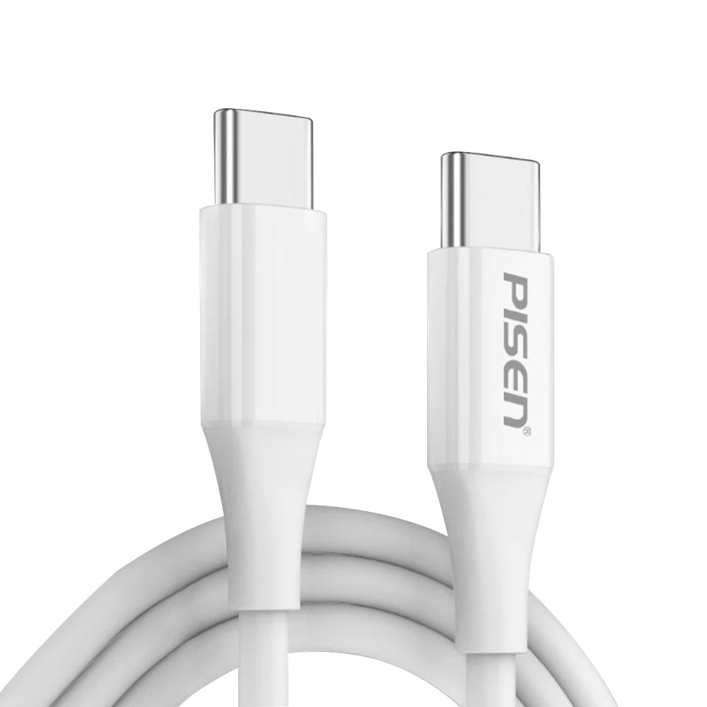 Pisen Mr White USB-C to USB-C PD 60W Cable (1M) White - 60W/3A, 2-in-1 Sync & Charge, SR bend-resistant,Reversible USB-C Connector, 2 Years Warranty