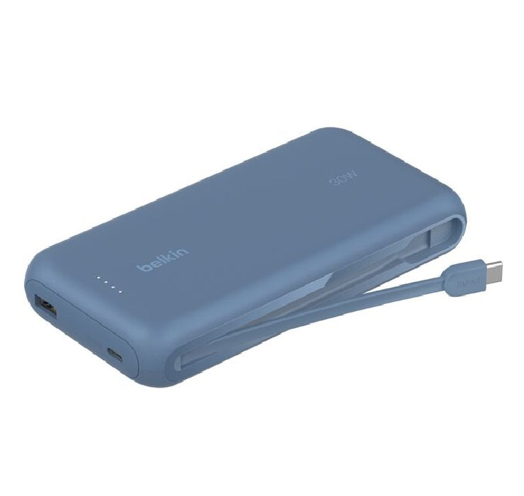 Belkin BoostCharge 20K mAh Power Bank With Integrated USB-C Cable - Blue (BPB024fqBL), 30W, 2xUSB-C, 1x USB-A, CEW $2,500, Apple, 2 Years Warranty