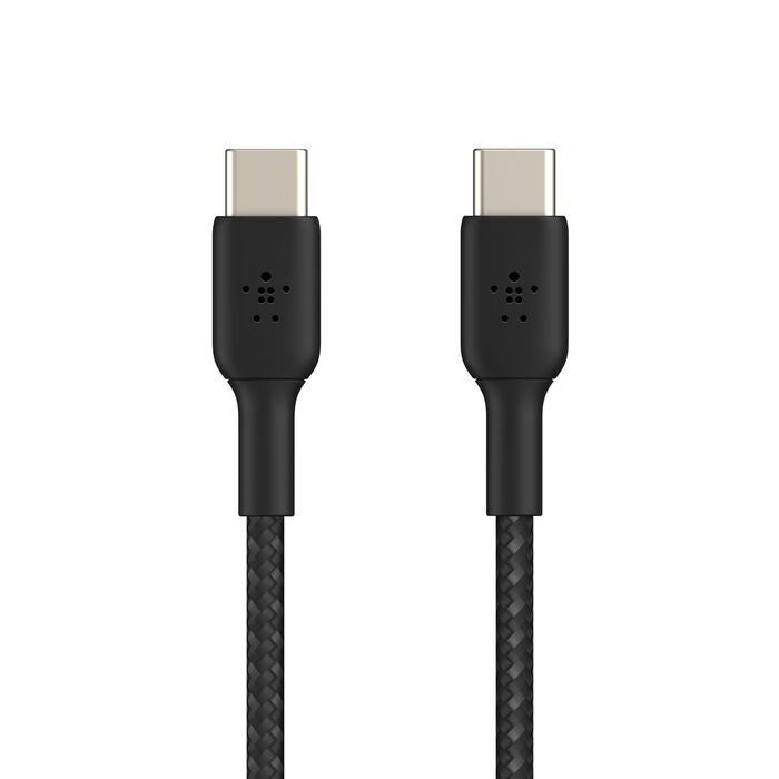 Belkin BoostCharge Braided USB-C to USB-C Cable (0.15M) - Black (CAB004bt0MBK), 3A/60W, 480Mbps, 30K+ Bends, Apple, USB-IF Certified, 2 Years Warranty