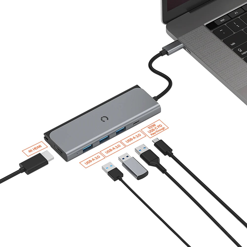 Cygnett Unite TravelMate 5-in-1 USB-C Multiport Hub Adapter Dock-(CY3318HUBC3)3xUSB-A 3.0 1xUSB-C 100W PD 1x4K HDMI 5GBPS,Lightweight, 2Years Warranty