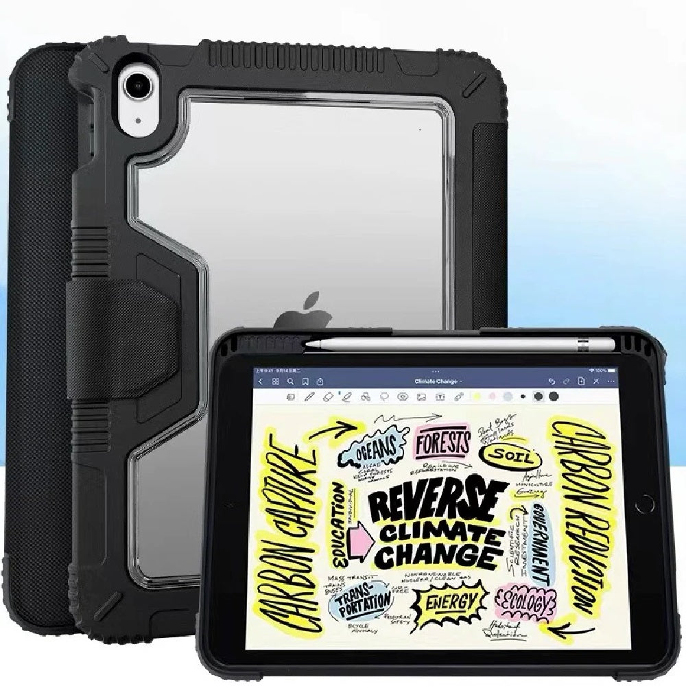 USP Rugged Apple iPad (11.0') 11th Gen (A16) / iPad 10th Gen (10.9') Clear Case Black - Military-Grade,Built-in-Kickstand,Pen Holder, 3 Years Warranty