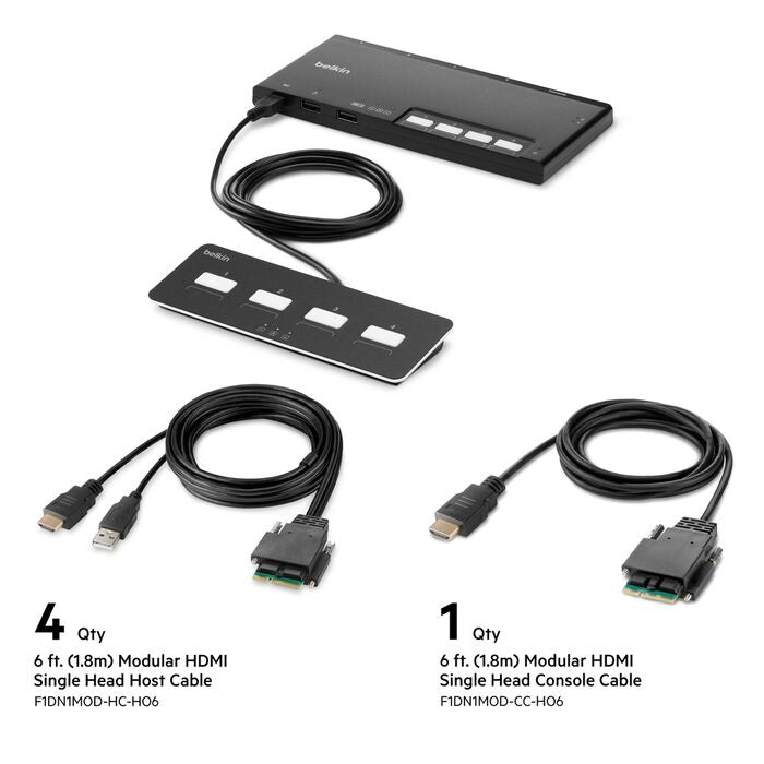 Belkin Cybersecurity and Secure KVM 4-Port Single Head HDMI Modular Secure KVM Switch PP4.0 W/ Remote-Black(F1DN104MOD-HH-4),12V,2.5A,2 Years Warranty
