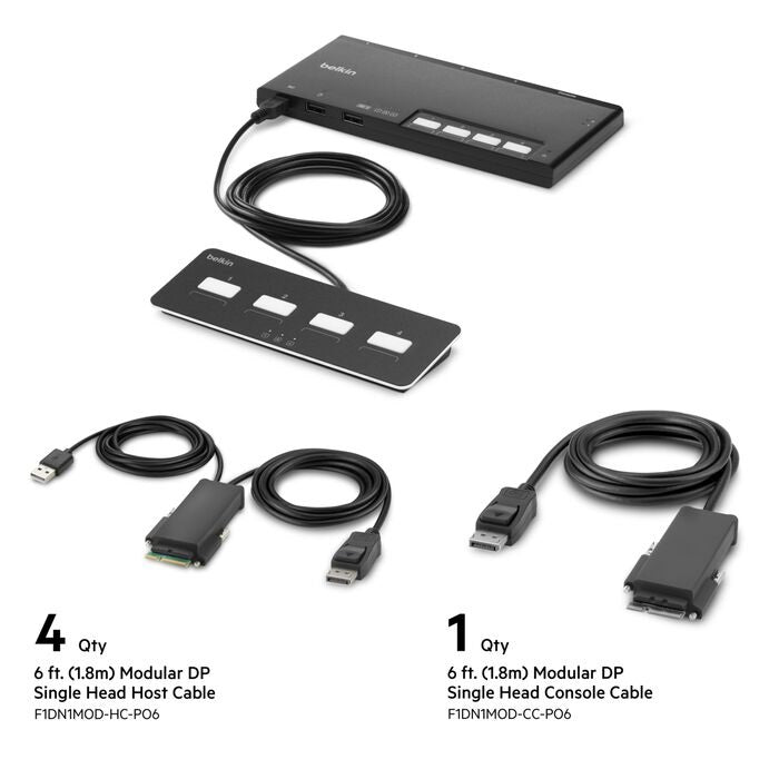 Belkin Cybersecurity and Secure KVM 4-Port Single Head DP Modular Secure KVM Switch PP4.0 W/ Remote - Black(F1DN104MOD-PP-4),12V,2.5A,2 Years Warranty