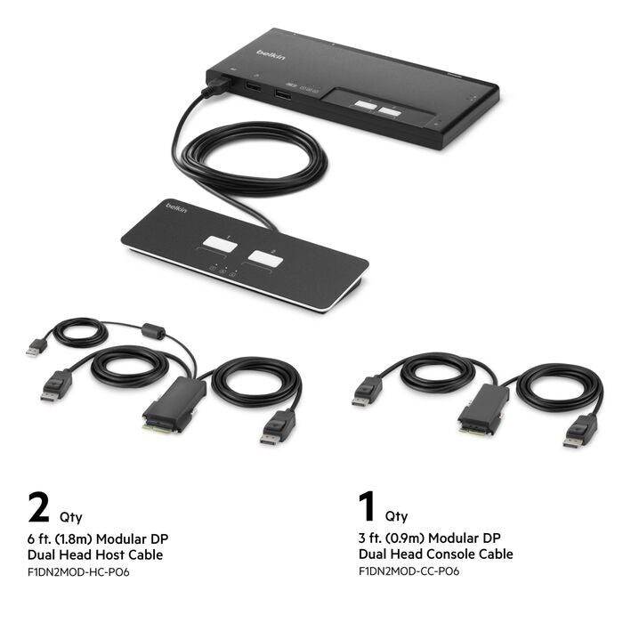 Belkin Cybersecurity and Secure KVM 2-Port Dual Head DP Modular Secure KVM Switch PP4.0 W/ Remote - Black(F1DN202MOD-PP-4),12VDC 2.5A,2 Years Warranty