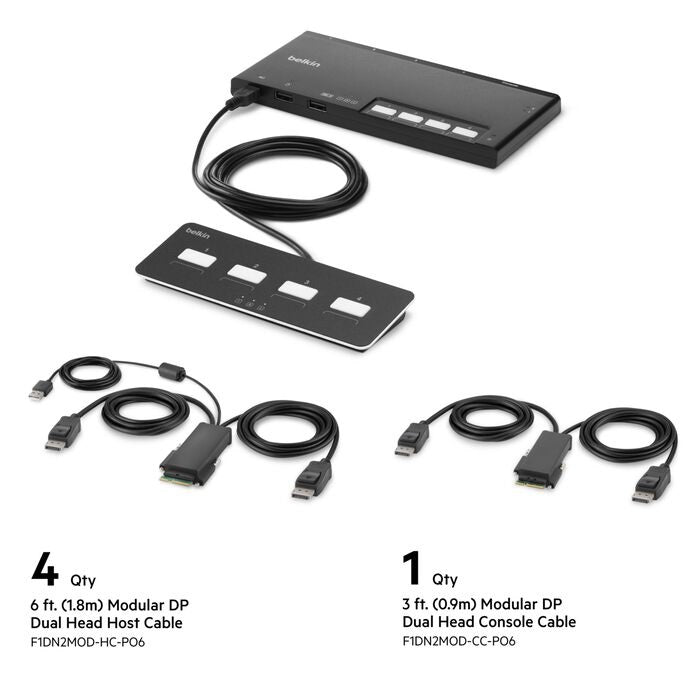 Belkin Cybersecurity and Secure KVM 4-Port Dual Head DP Modular Secure KVM Switch PP4.0 W/ Remote - Black(F1DN204MOD-PP-4),12VDC 2.5A,2 Years Warranty
