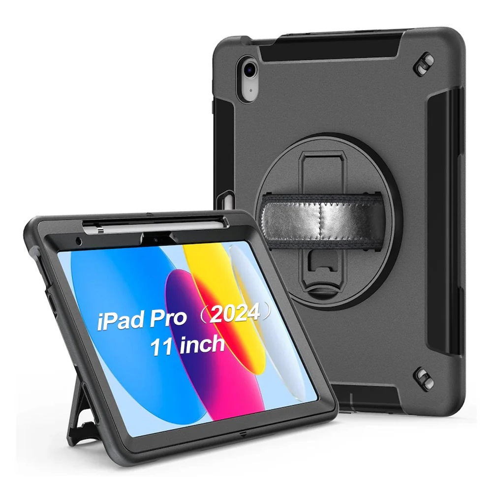 USP Rugged Apple iPad Pro (11') (M5/M4) (6th/5th Gen) Case Black - Built-in-Kickstand, Adjustable Hand Strap, Shoulder Strap, 3 Years Warranty