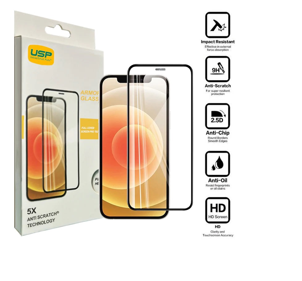 USP Apple iPhone 12 Mini (5.4') Armor Glass Full Cover Screen Protector - Impact-Resistant, Smooth Edges, 3 Years Warranty
