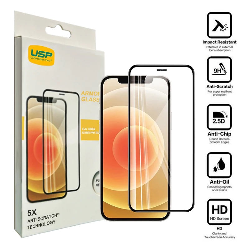 USP Apple iPhone 17e / iPhone 16e / iPhone 14 / iPhone 13 Pro / iPhone 13 (6.1') Armor Glass Full Cover Screen Protector - 3 Years Warranty