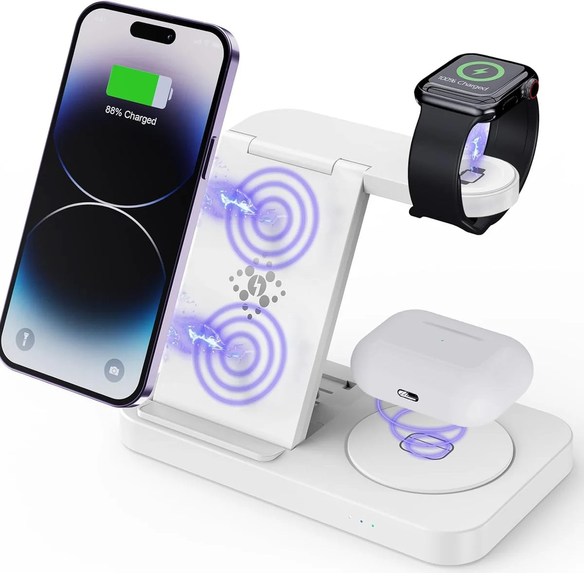 USP Samsung 3-in-1 Wireless Charging Stand, 15W, Portable & Space-Saving, Charger Station for Multiple Samsung Devices, 2 Years Warranty