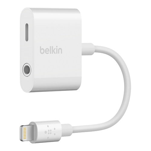 Belkin 3.5 mm Audio + Charge RockStar - White (F8J212btWHT), Clear Audio, Dual Functionality, MFI-Certified, Apple, 2 Years Warranty
