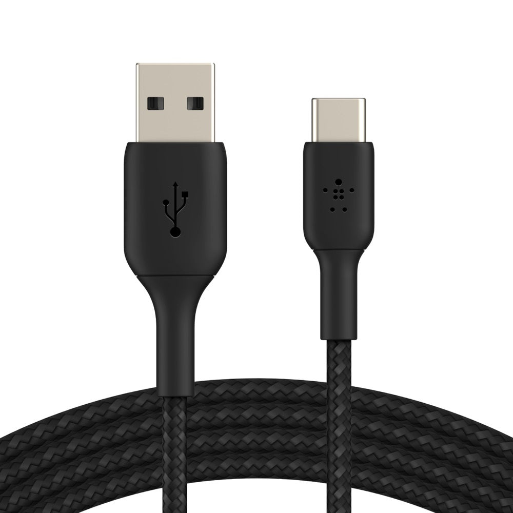 Belkin BoostCharge Braided USB-C to USB-A Cable (3M) - Black (CAB002bt3MBK), 3A/15W, 480Mbps, 30K+ Bends, Apple, USB-IF Certified, 2 Years Warranty