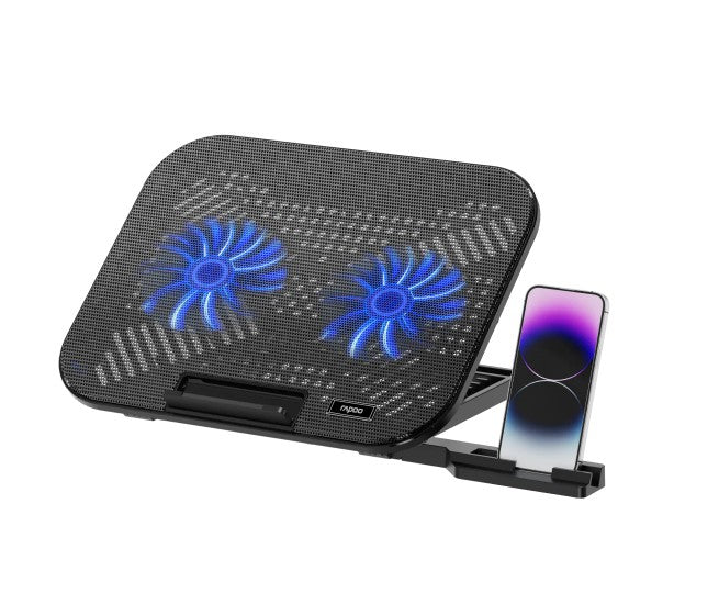 Rapoo Laptop Cooling Pad CF200, 2 High-Efficiency Cooling Fans, 6 Adjustable Angles, Multi-Functional & Versatile