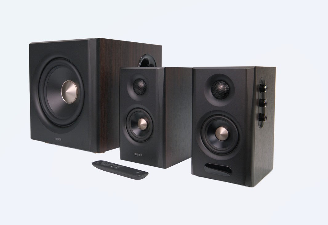 Edifier S355DB Tri-amped 2.1 speaker with high-fidelity sound and versatile connectivity -WALNUT