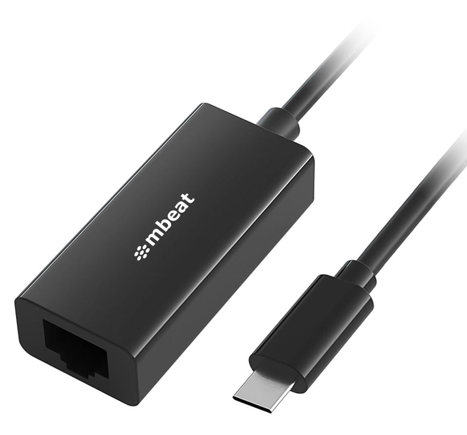mbeat® USB-C Gigabit Ethernet Adapter - Black Fast and secure RJ45, up to 1000Mbps speed. Plug-and-play Compact and lightweigh (LS)
