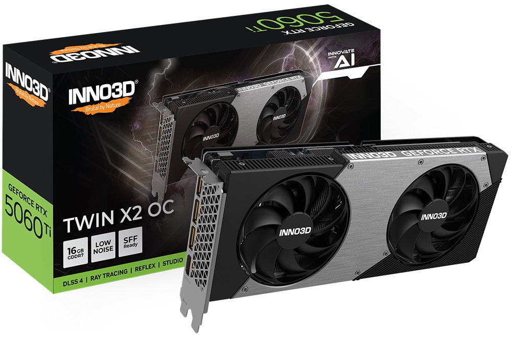 INNO3D nVidia GeForce RTX 5060 Ti TWIN X2 OC 16GB GDDR7, 2602MHz Boost Clock, RAM 28Gbps, 3xDP, 1xHDMI 250x116x41mm