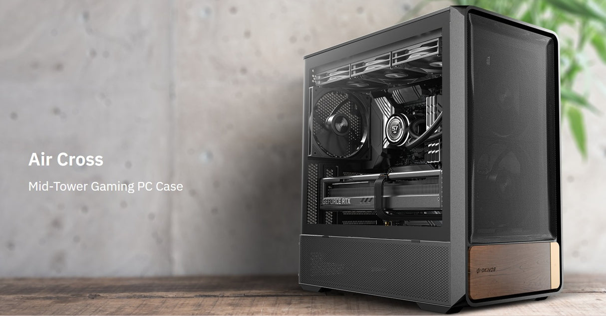 OKINOS Air Cross ATX USB3.0 x 2 Type-C 3 2 Gen 2 (10Gbps) x 1 4mm Tempered Glass Side Panel Mid Tower Case