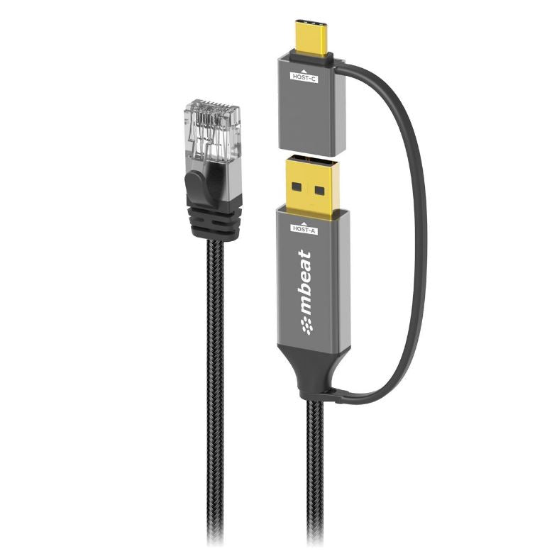mbeat® Tough Link 3m USB & USB-C to RJ45 Ethernet Cable - Space Grey (LS)