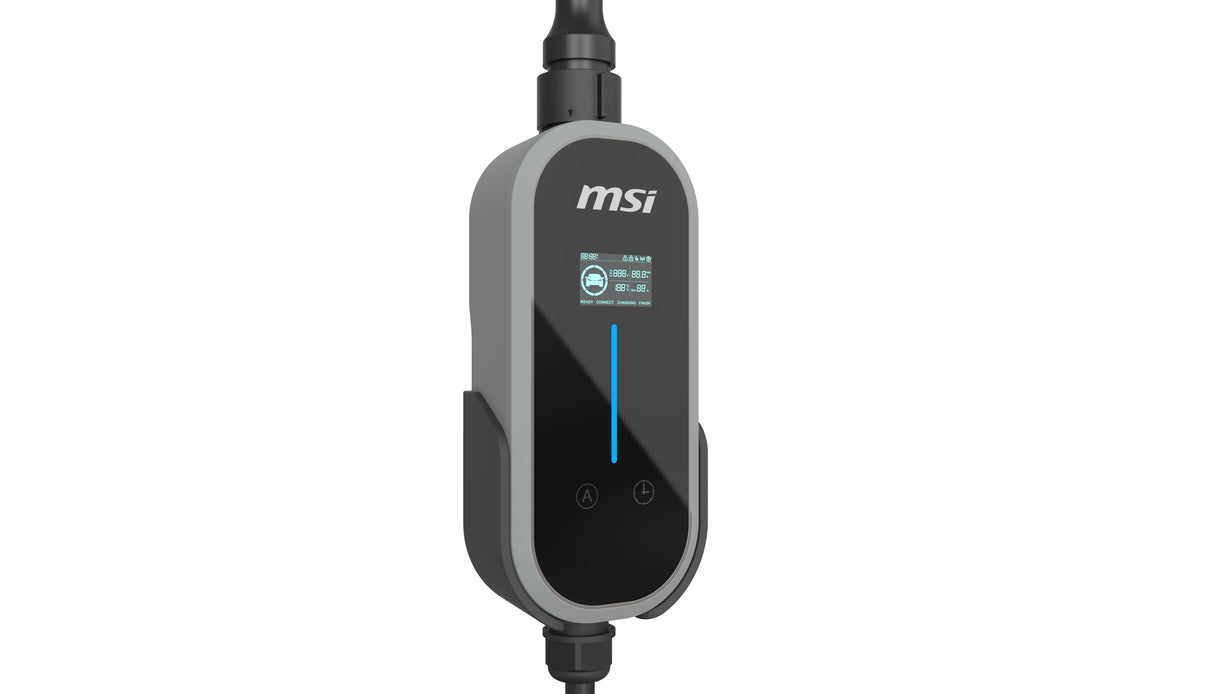 MSI Portable EV Charger Grey Ezgo 10A+15A+Home kit, Single Phase, 230V, 1PH, 2.3KW & 3.4KW, 5M Type 2 Charging gun, 1.8'LCD,  IP66, 1.5T, Bluetooth
