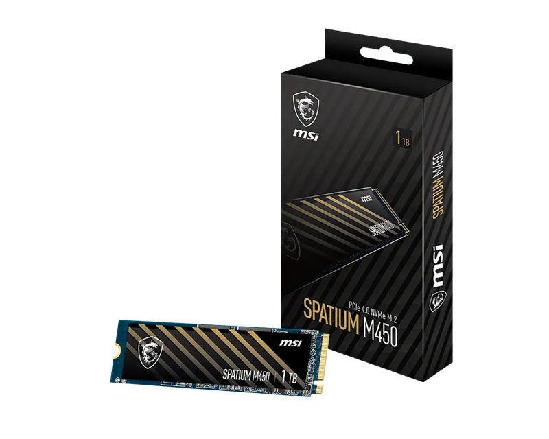 MSI SPATIUM M450 PCIe 4.0 NVMe M.2 1TB SSD,  Sequential Read up to 3400MB/s, Sequential Write up to 2400MB/s, 350 TBW, 5 Year Warranty