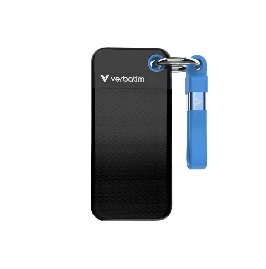 Verbatim Pocket SSD USB 3.2 Gen 2 2TB Black/Blue, Convenient keyring and cable holder keeps your cable neat and tangle-free											
Verbatim Pocke