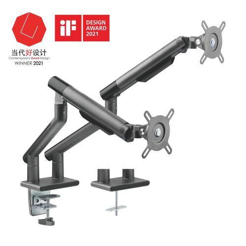 Brateck Dual Monitor Premium Slim Aluminum Spring-Assisted Monitor Arm Fix Most 17'-32' Monitor Up to 9kg per screen VESA 75x75/100x100 (Grey) （LS）