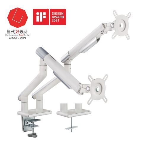 Brateck Dual Monitor Premium Slim Aluminum Spring-Assisted Monitor Arm Fix Most 17'-32' Monitor Up to 9kg per screen VESA 75x75/100x100 (White) （LS）