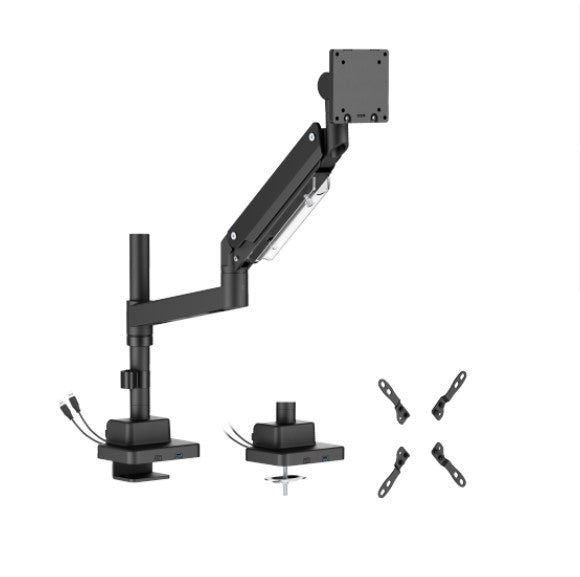 Brateck LDT80-C012UCP Super Heavy-Duty Pole-Mounted Gas Spring Monitor Arm with USB-A and USB-C Ports, Matte Black (LS）)