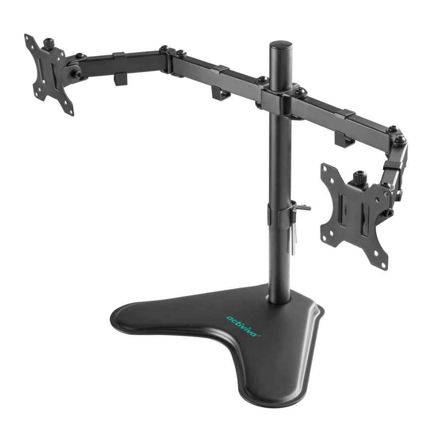 mbeat® activiva Dual-Screen Articulating Monitor Arm with Free-Standing Desktop Base provides the perfect solution for ergonomic comfort and workspace