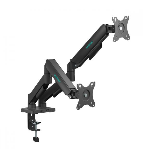 mbeat® activiva Ergolife Dual-Screen Gas Spring Monitor Arm allows you to smoothly adjust the height, angle, and tilt of both screens with minimal