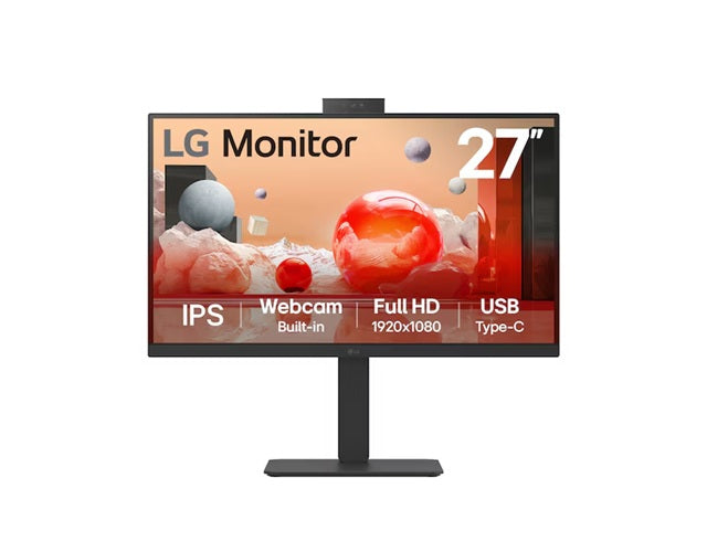 LG 27' Full HD IPS Monitor, 1920x1080, Webcam, 100 Hz, 5ms, USB Type-C (PD 90W)/RJ45,  sRGB 99% (CIE1931), adjustable stand