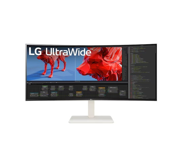 LG 38' UltraWide QHD+ Curved Monitor with 3840x1600 Nano IPS display, HDR600, DCI-P3 98%, 144Hz, 1ms, USB-C, KVM, and adjustable stand