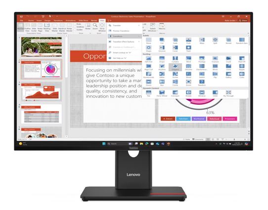 LENOVO ThinkVision T27i-40 27' FHD IPS Monitor 120Hz 1920x1080 16:9 Height Adjustable Tilt Swivel Pivot USB-C 15W PD 3xUSB-A DP HDMI VGA ~63A4MAR1AU