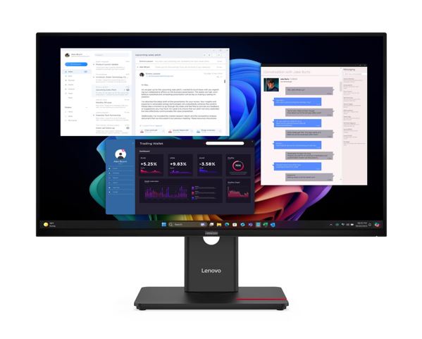 LENOVO ThinkVision T27UD-40 27' UHD USB-C Dock Monitor 4K 3840x2160 16:9 Height Adjustable Tilt Swivel Pivot 100W PD 3xUSB3.2 Hub LAN DP HDMI VESA 3yr