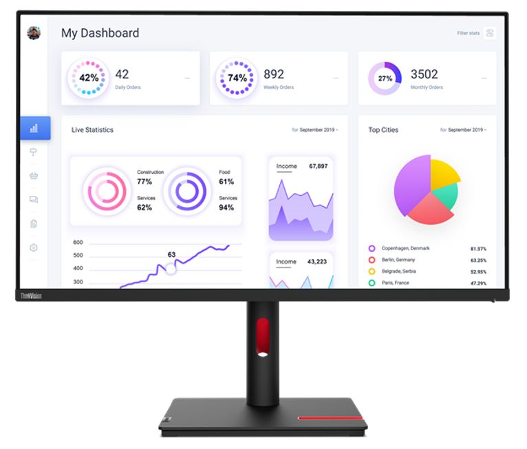 LENOVO ThinkVision T32p-30 31.5'/32' UHD Monitor IPS 4K 3840x2160 16:9 Height Adjustable Tilt Swivel Pivot DP HDMI USB-C Hub 90W PD RJ45 4xUSB3 VESA