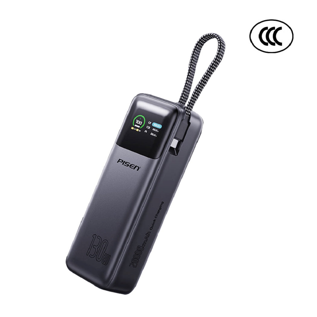 Pisen Bolt 20k mAh 130W Laptop PowerBank - CCC Certified, Fast Charging, Digital Display, 3 Devices, Air Travel Friendly, 2 Year Warranty