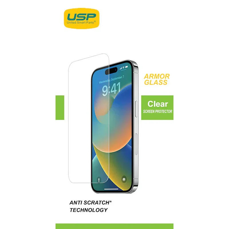 USP Apple iPhone 16 / iPhone 15 Pro / iPhone 15 (6.1') Armor Glass Screen Protector Clear : Full Coverage, 9H Hardness, 3 Years Warranty