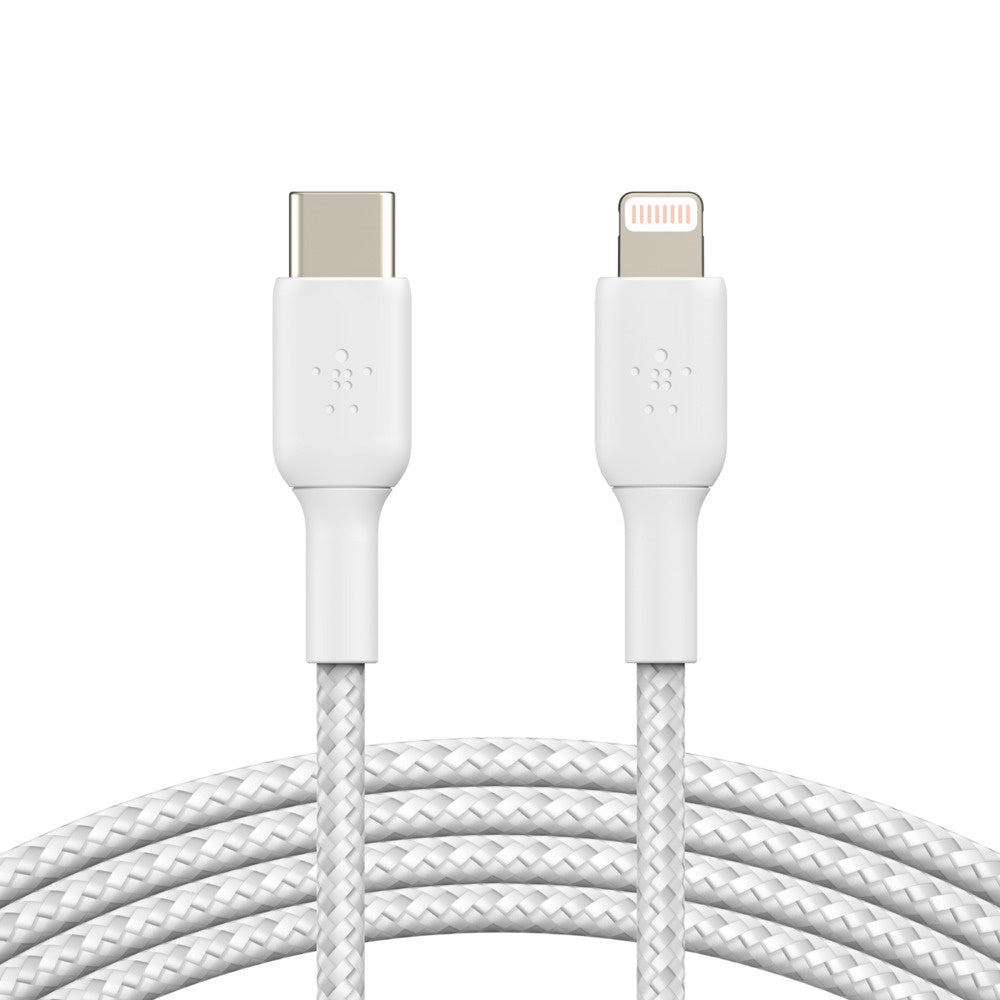 EOL Belkin BoostCharge Braided Lightning to USB-C Cable (1M) - White (CAA004bt1MWH),3A/18W,480Mbps,30K+ Bends, Apple iPhone,MFI-Certified,2 Years Warr