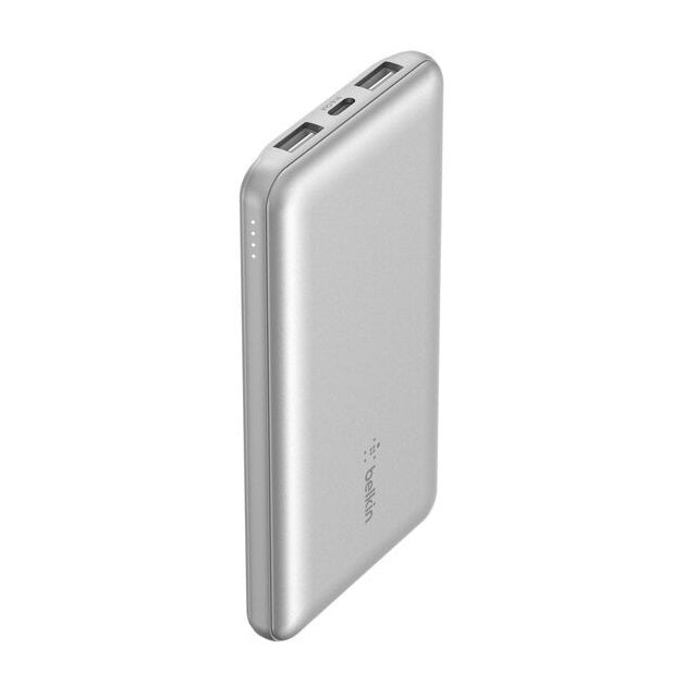Belkin BoostCharge CCC-Certified 10k mAh Power Bank (Triple-Port) + USB-C  to USB-A Cable - Silver (BPB011btSL), 2x USB-A, 1x USB-C, 2 Years Warranty