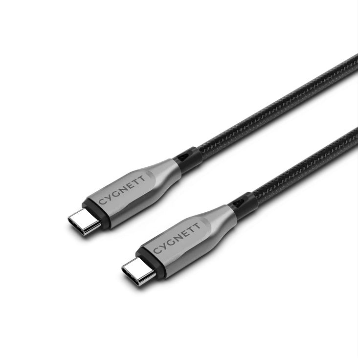 Cygnett Armoured Braided USB-C to USB-C (2.0) Cable (1M) - Black (CY4674PCTYC), 5A/100W, 480Mbps, Turbo Charge, Best for Laptop, 5 Years Warranty
