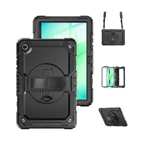 USP Rugged Samsung Galaxy A11/Tab A9 (8.7') Case Black - Built-in-Kickstand, Adjustable Hand Strap, Shoulder Strap, DropProof, 3 Year Warranty