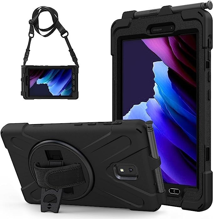 USP Rugged Samsung Galaxy Tab Active5 / Tab Active3 (8') Case Black - Built-in-Kickstand, Adjustable Hand Strap, Shoulder Strap, 3 Year Warranty