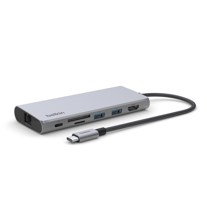 Belkin Connect USB-C® 7-in-1 Multiport Adapter - Grey (INC009btSGY),2xUSB-A,1xUSB-C 100W PD,1xGbE,1xSD,4K @ 60Hz,MacBook, 2 Years Warranty